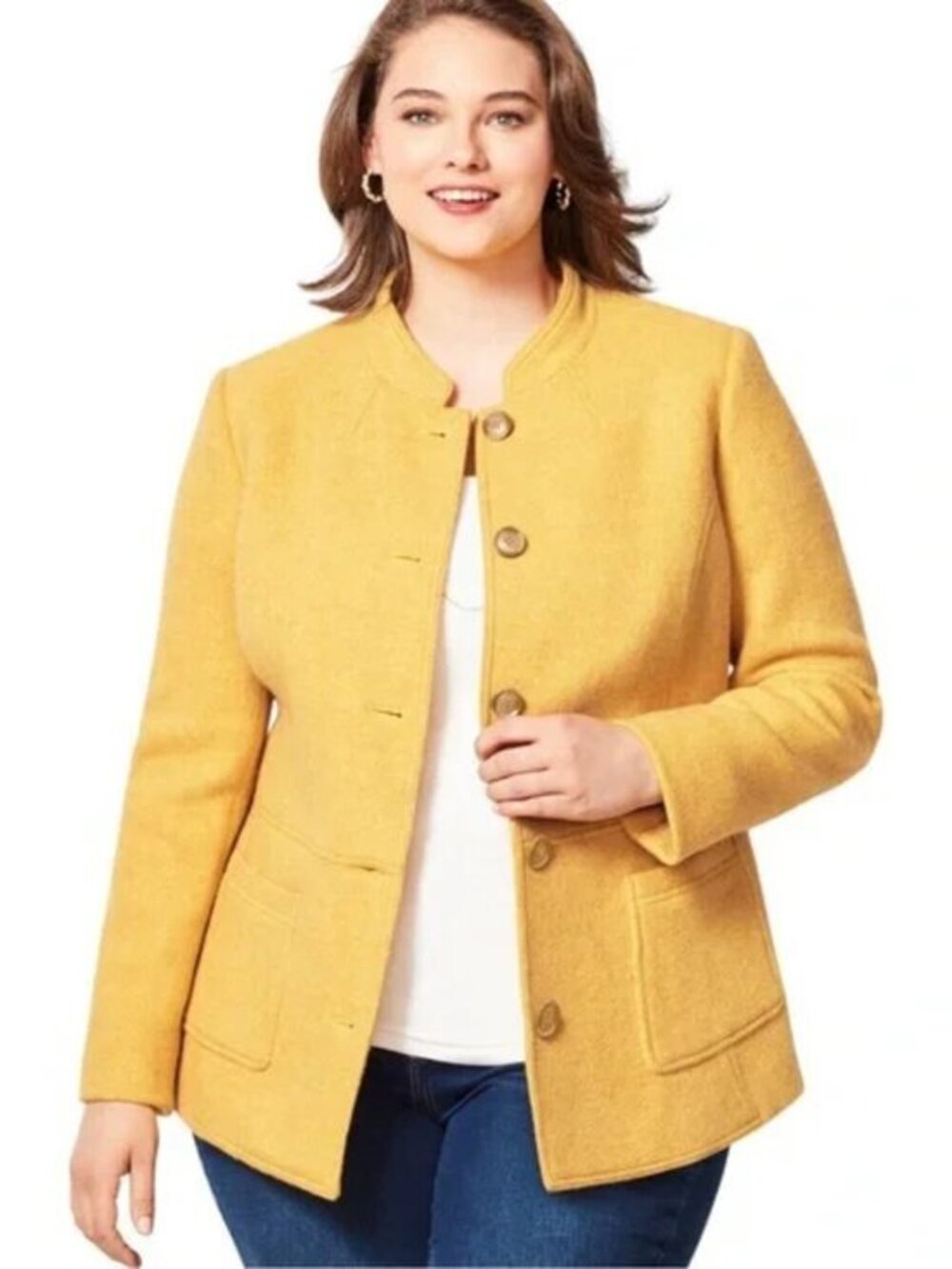 Talbots Women’s Diamond Weave Yellow Wool Blend Peacoat Jacket Size 14W